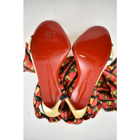 Christian Louboutin Baigneuse 100 Black Gold Red PVC Lace Up Sandal Heel Pump 37 - Picture 12 of 12